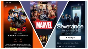 Smartphone som visar gränssnitt för streamingapparna Crunchyroll, Disney Plus och Apple TV Plus