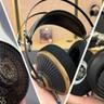 Tre eksklusive hovedtelefoner i en mands hånd på High End Munich 2025 lydmesse