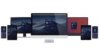 PrivadoVPN-appens gränssnitt visas på Android-, iOS-, macOS- och Windows-enheter