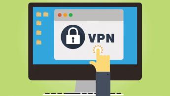 컴퓨터 화면에서 VPN 옵션을 선택하는 손을 그린 만화 일러스트