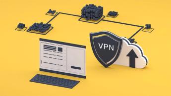 밝은 노란색 배경에 디지털 VPN 아이콘