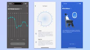 Ein Screenshot der AKG-Kopfhörer-App mit Funktionen wie Equalizer-Einstellungen und dem Modus "Jetzt Ruhe"