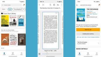 Amazon Kindle-appens gränssnitt som visar e-boksbibliotek på en mobil enhet