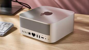 Apple Mac Studio stationær computer på et moderne kontorbord