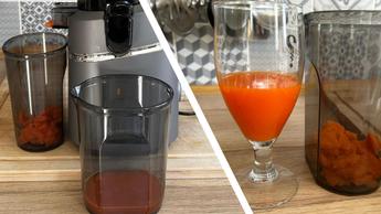 Jugo y pulpa frescos de zanahoria preparados con el extractor lento Amzchef SJ-036