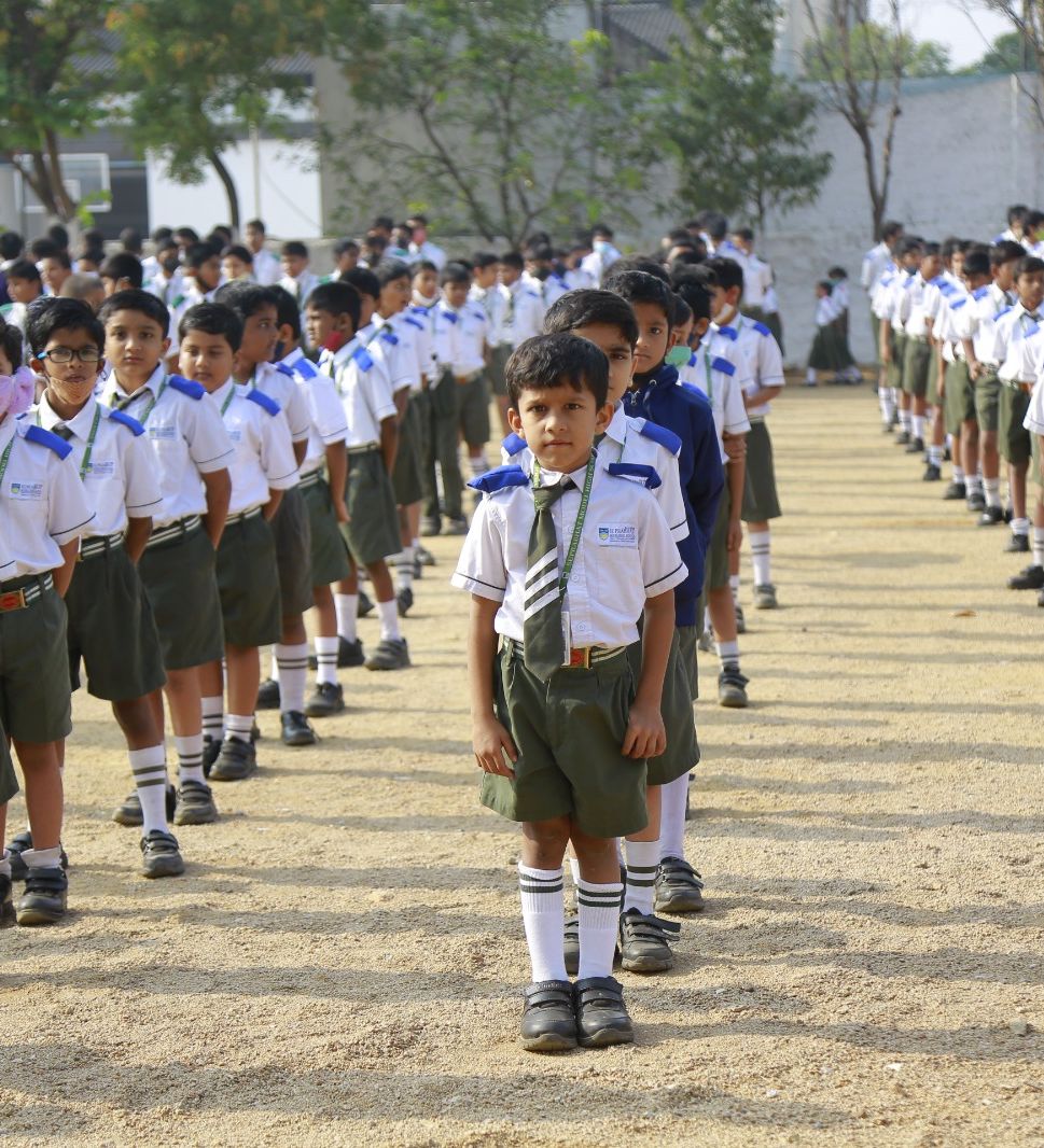 Primary students learning on campus