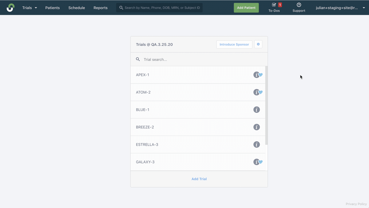 Hiding and showing trials in StudyTeam