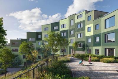 Bilde av grønn boligblokk