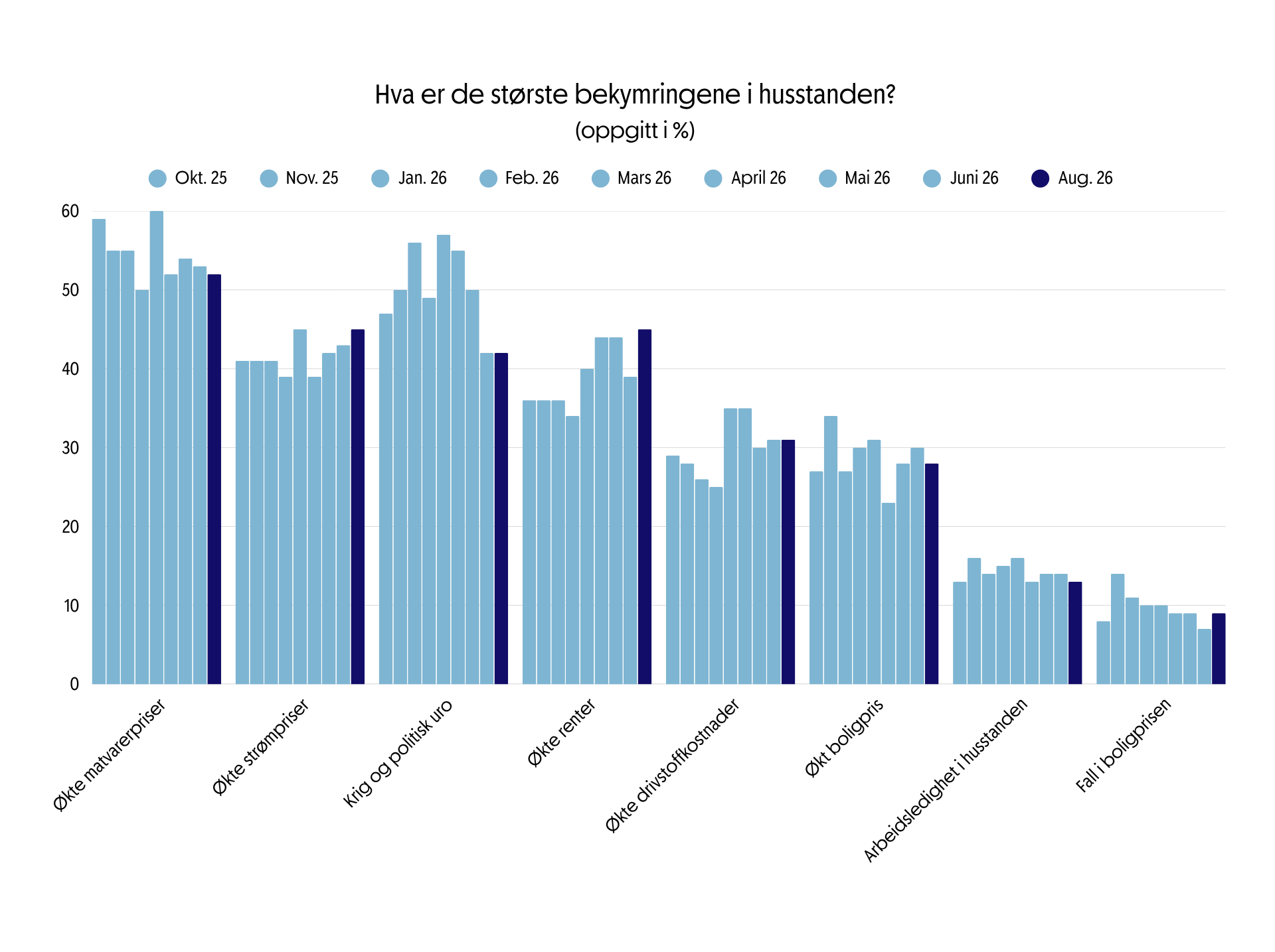 Graf som viser de største bekymringene i husstanden