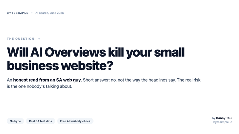 ByteSimple cover graphic asking will AI Overviews kill your small business website