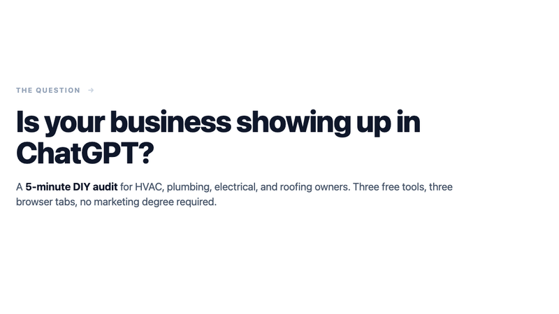 ChatGPT search results showing named local businesses with cited sources — illustration of AI visibility for home services owners