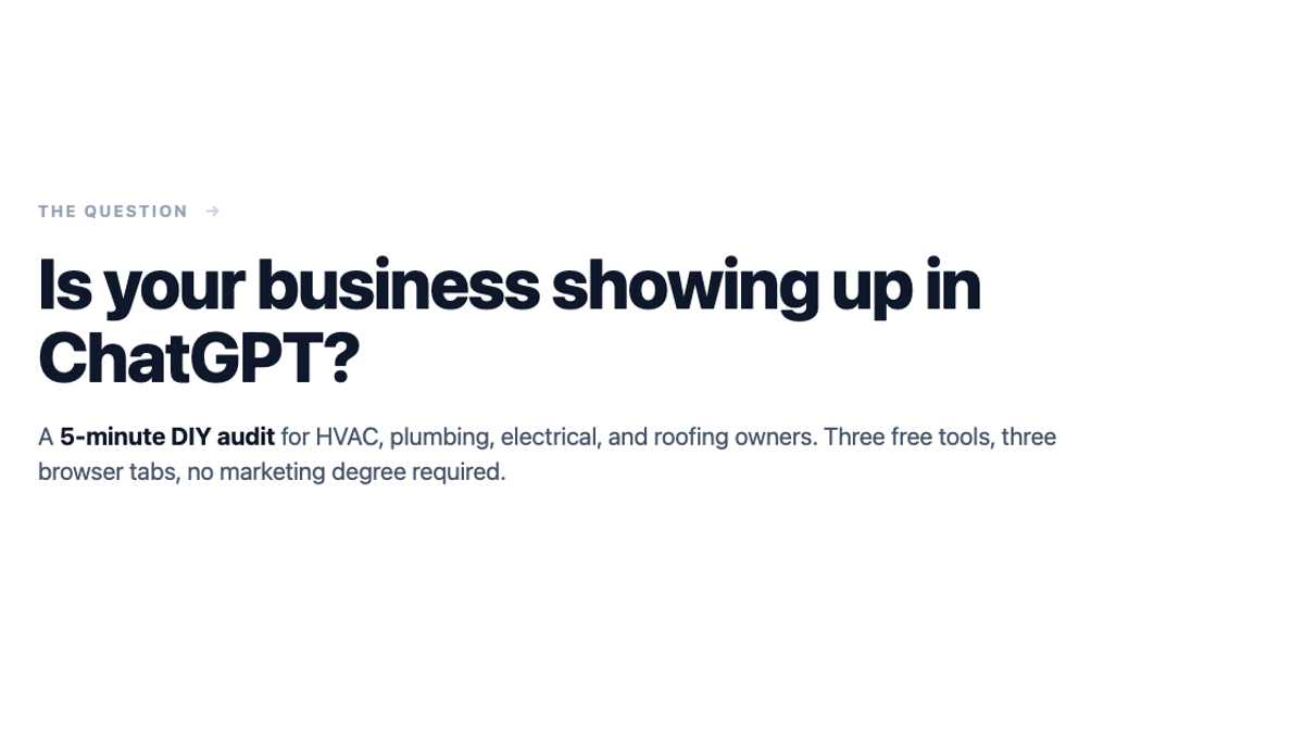 ChatGPT search results showing named local businesses with cited sources — illustration of AI visibility for home services owners