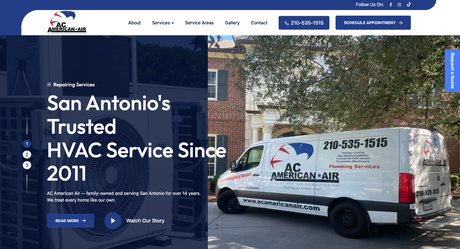 AC American Air homepage — Next.js + Sanity HVAC site, San Antonio