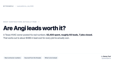 Are Angi leads worth it? A Texas HVAC owner spent $3,400 on leads and closed 7 jobs, about $486 per job won.