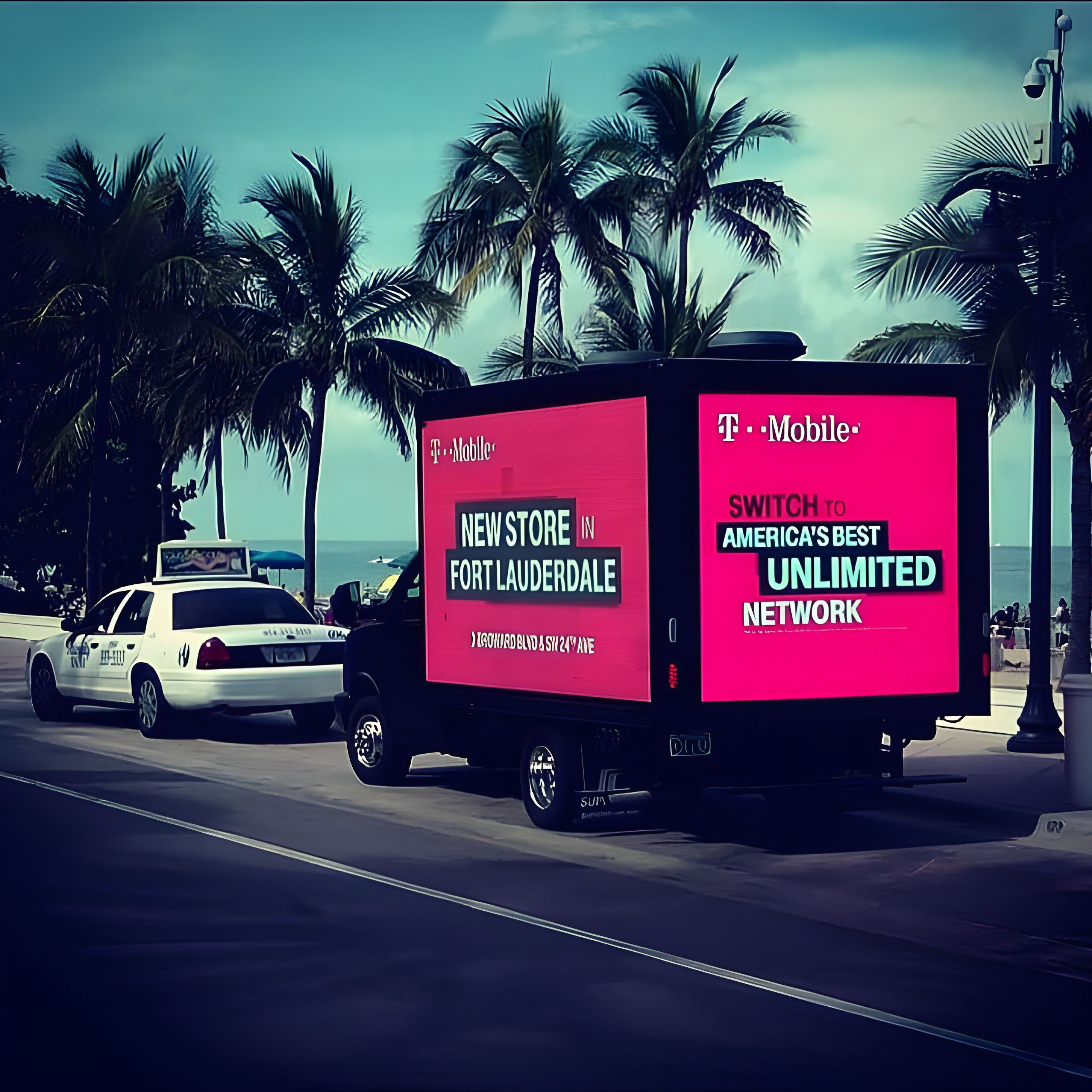 Image of a mobile billboard truck advertising a brand message