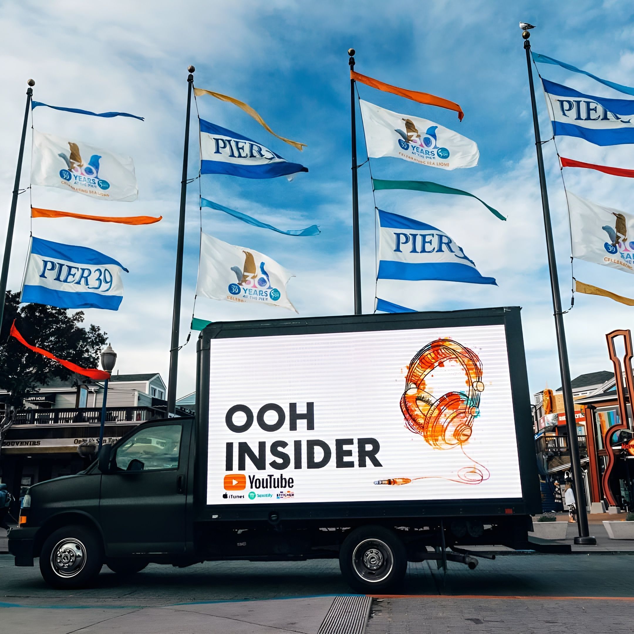 Image of a mobile billboard truck on a city street