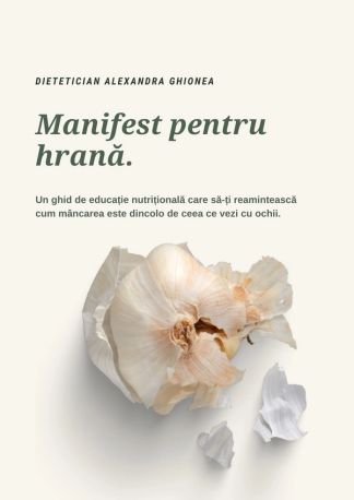 Coperta ghidului «Manifest pentru hrană»: o căpățână de usturoi desfăcută.