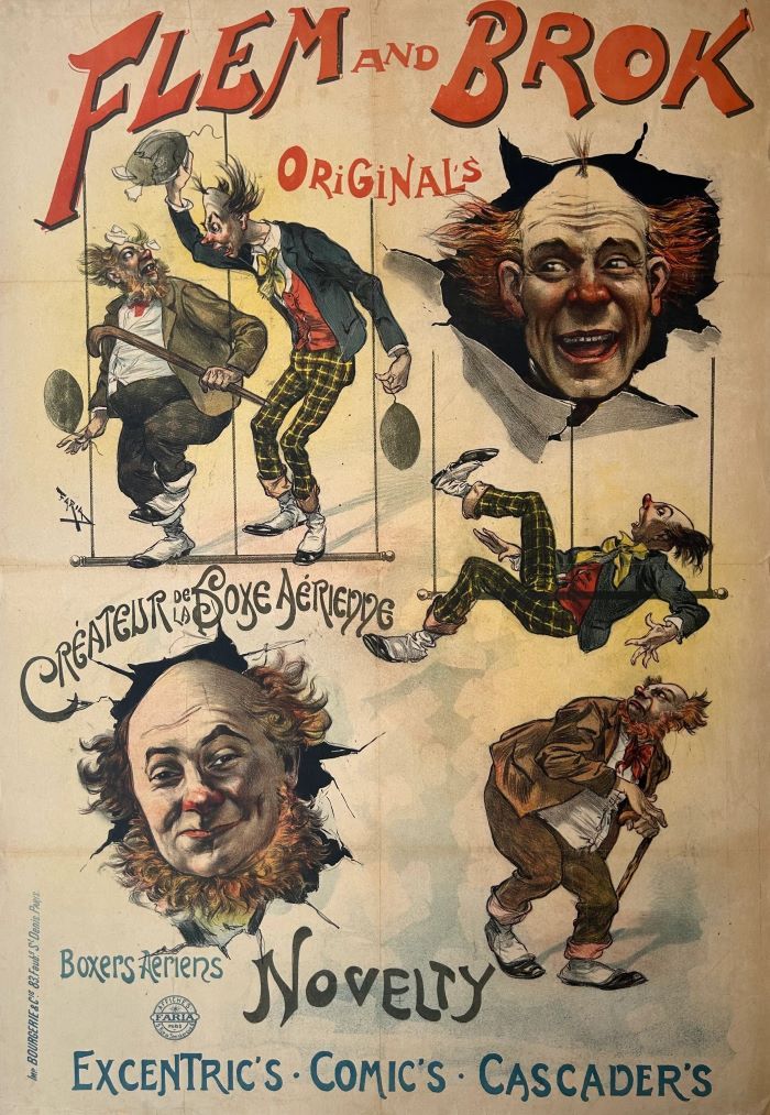코믹 광대 듀오 플렘과 브로크에 관한 프릭쇼 포스터, 1890년