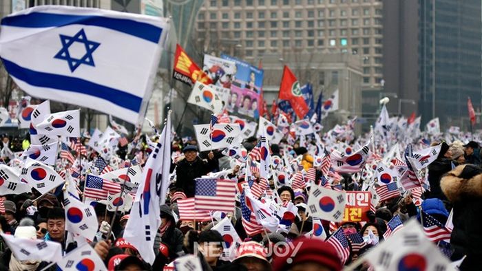 극우 집회에 등장한 이스라엘 국기 (출처 : 뉴스앤조이)
