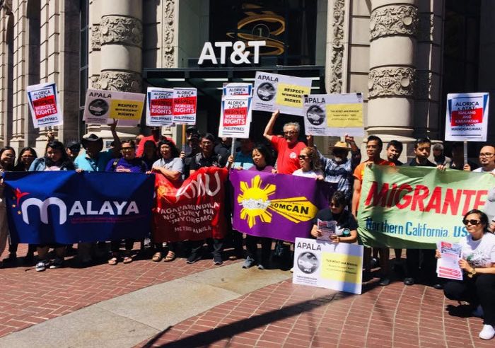 CWA, APALA 및 필리핀 활동가들은 샌프란시스코의 에이티앤티(AT&T) 앞에서 필리핀 노동자의 권리를 존중할 것을 촉구했다
