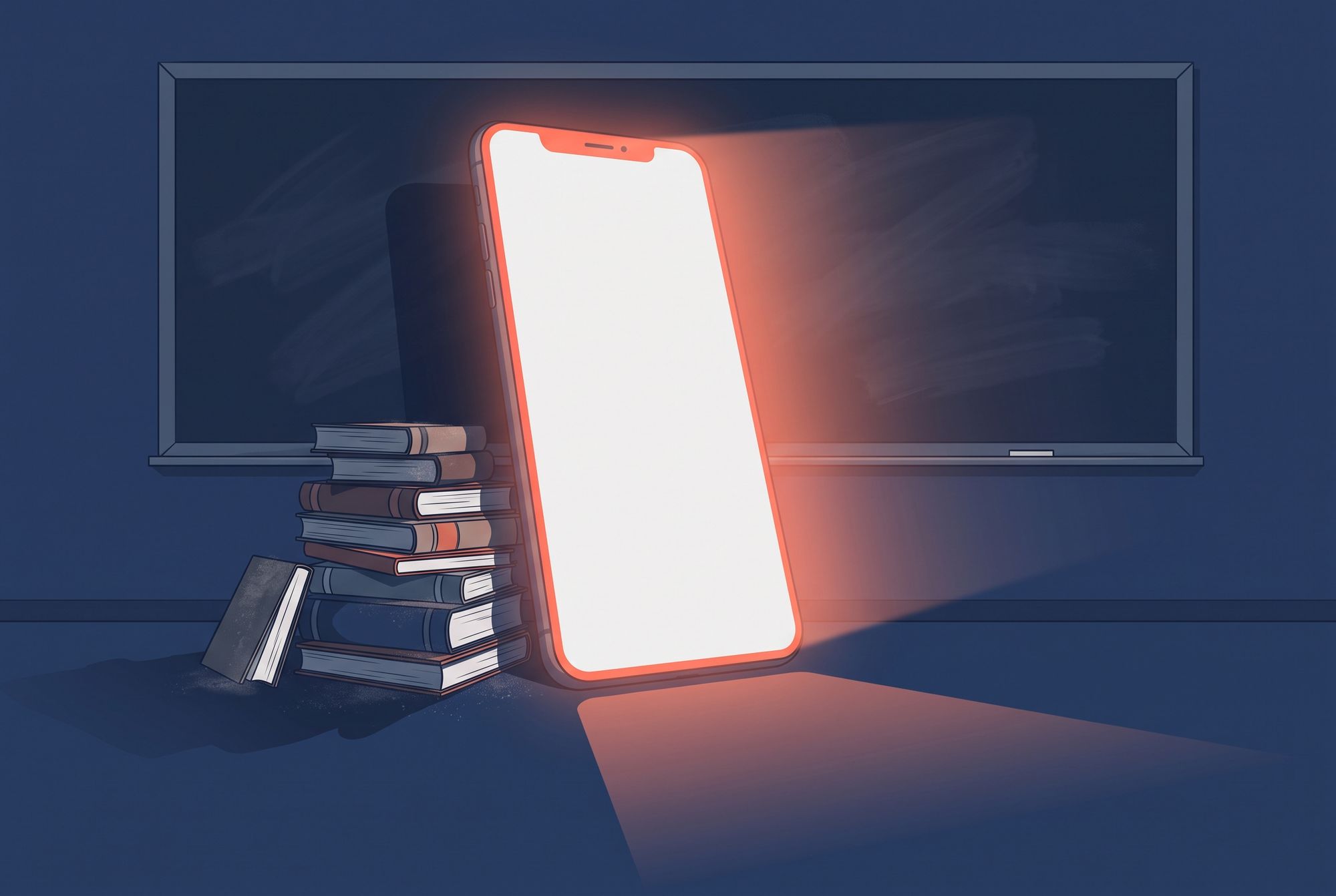 glowing smart phone in a classroom