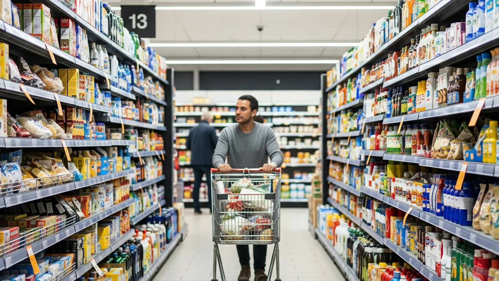 Junger Mann beim Einkauf im Supermarkt
