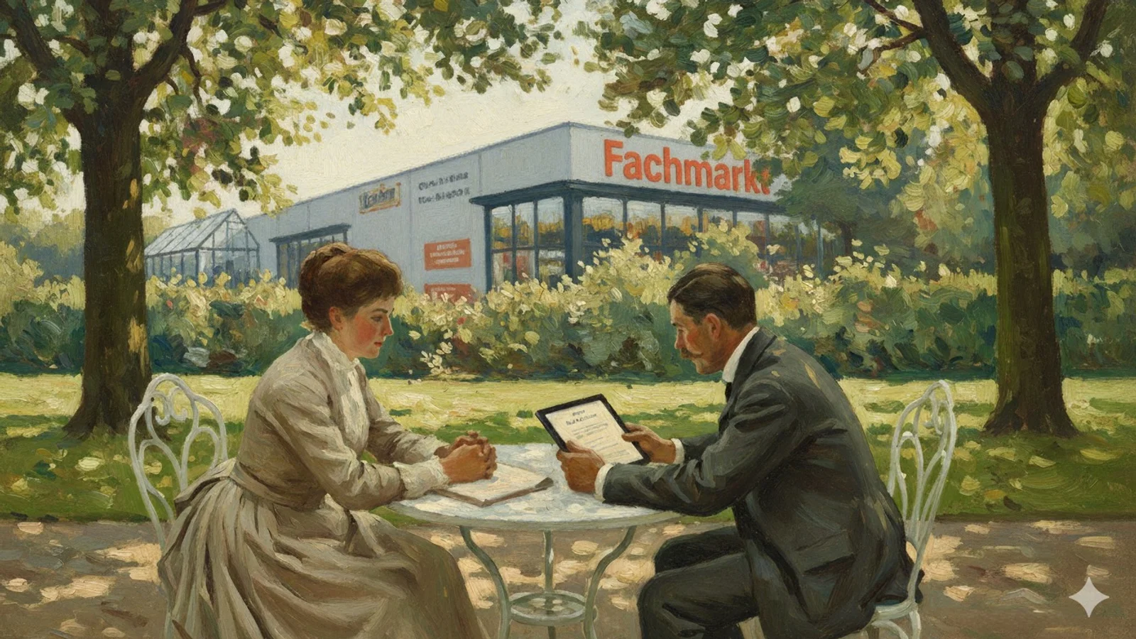 Päarchen im Park vor Baumarkt