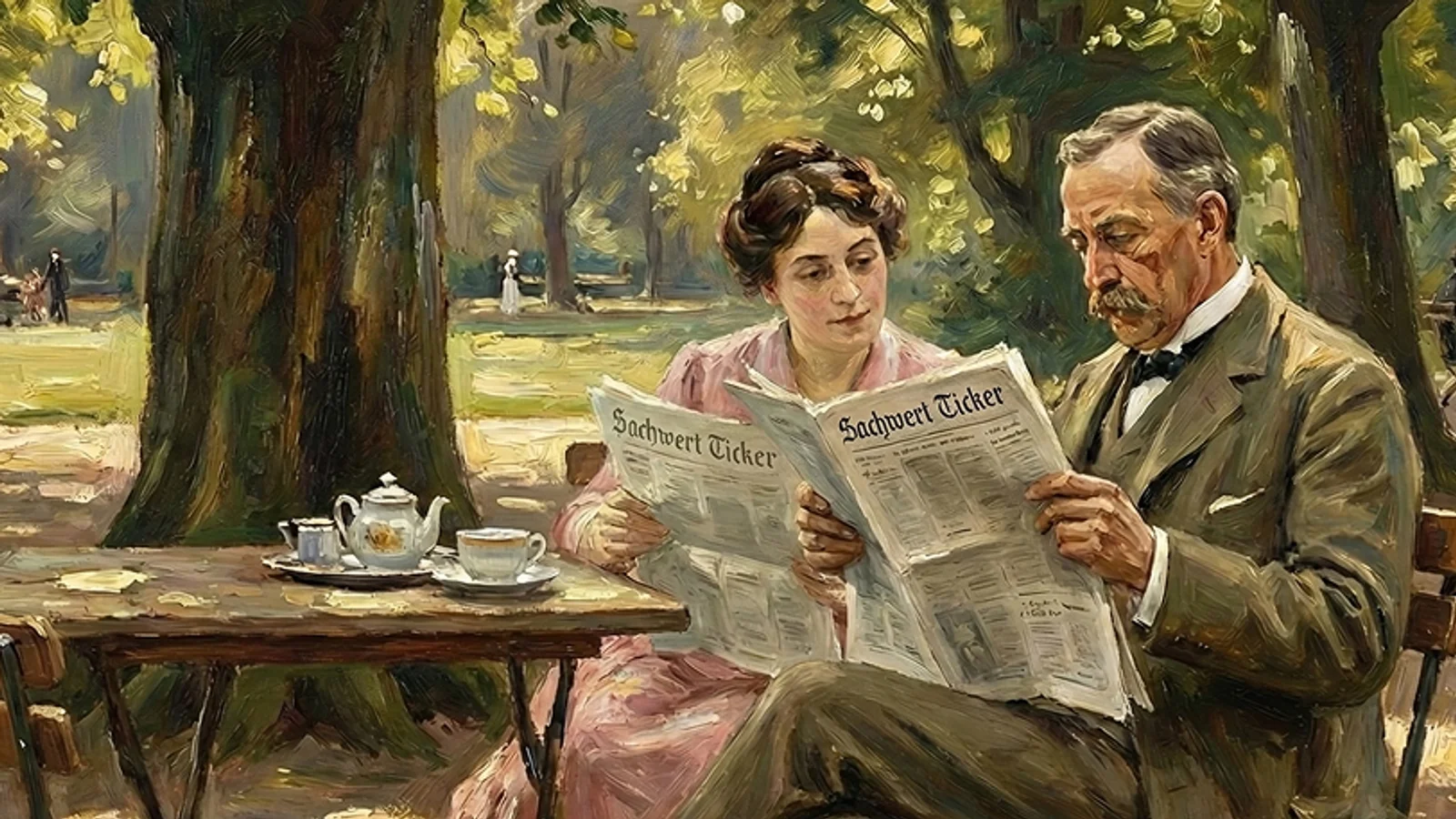 Ein Mann und eine Frau lesen Investment-News