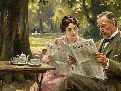 Ein Mann und eine Frau lesen Investment-News