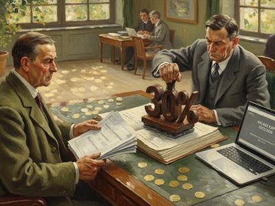 Ein älterer Herr sitzt bei einem Steuerbeamten und hält seine Steuererklärung in der Hand