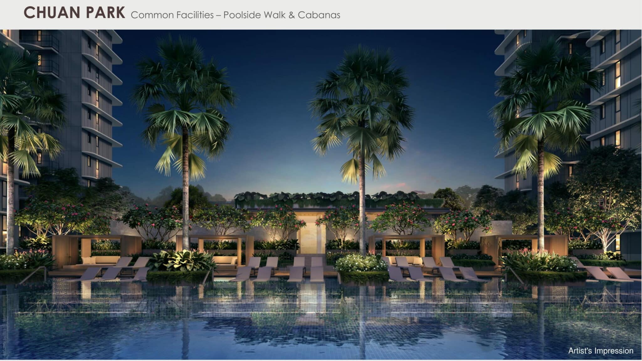 Chuan Park perspective illustration - pool night view