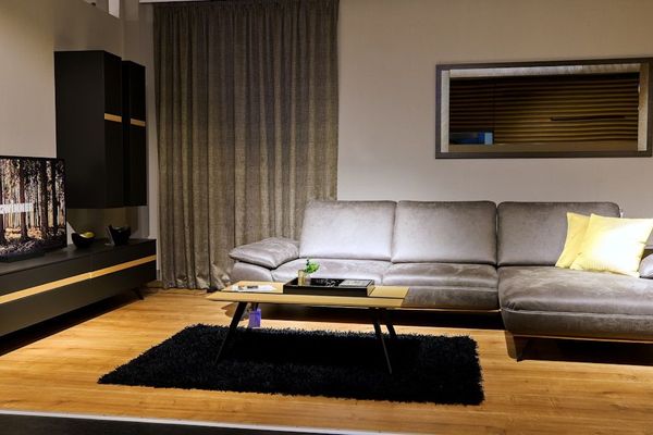 Modern luxury living room interior with contemporary furniture and smart TV setup