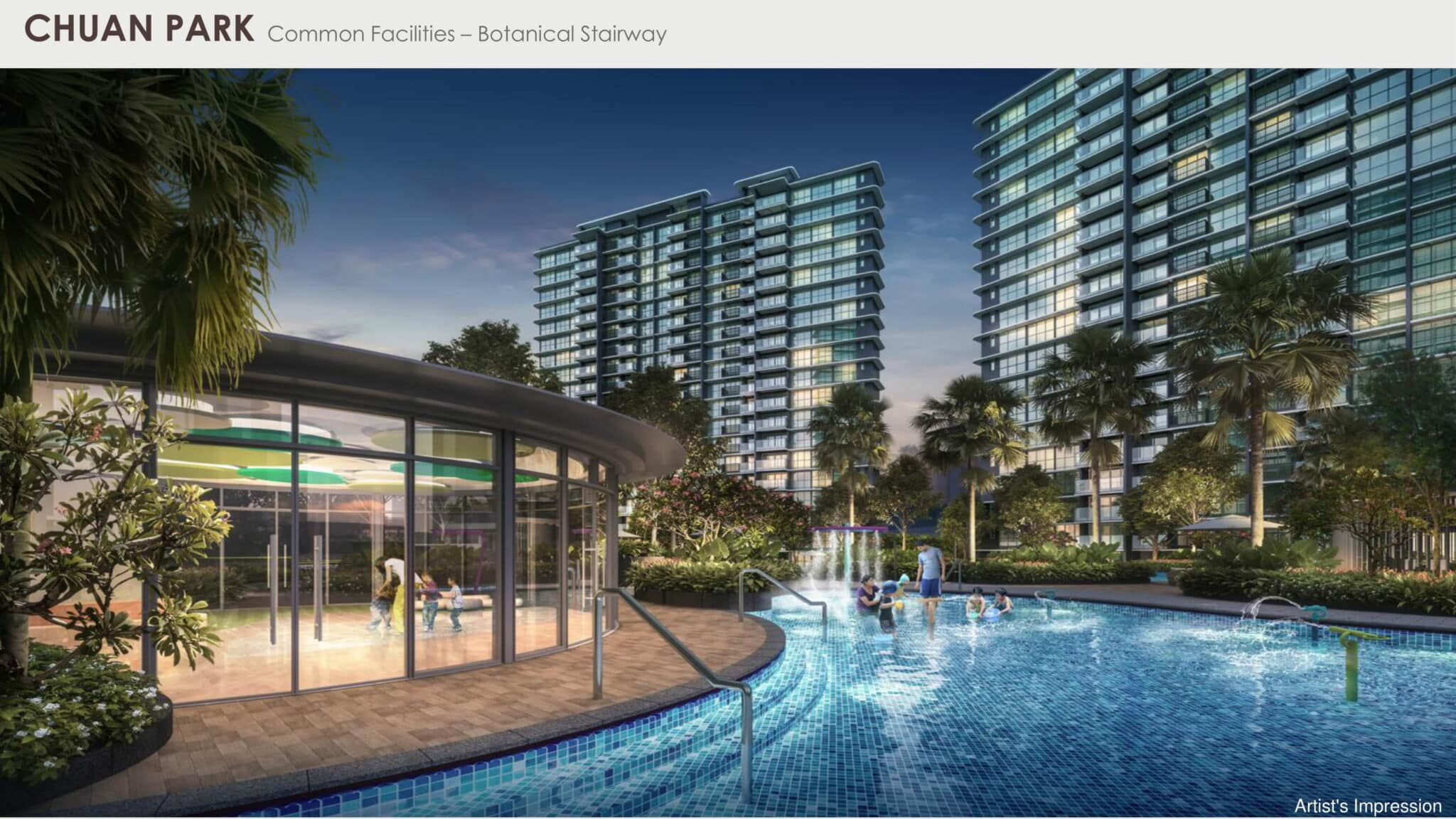 Chuan Park perspective illustration - pool night view