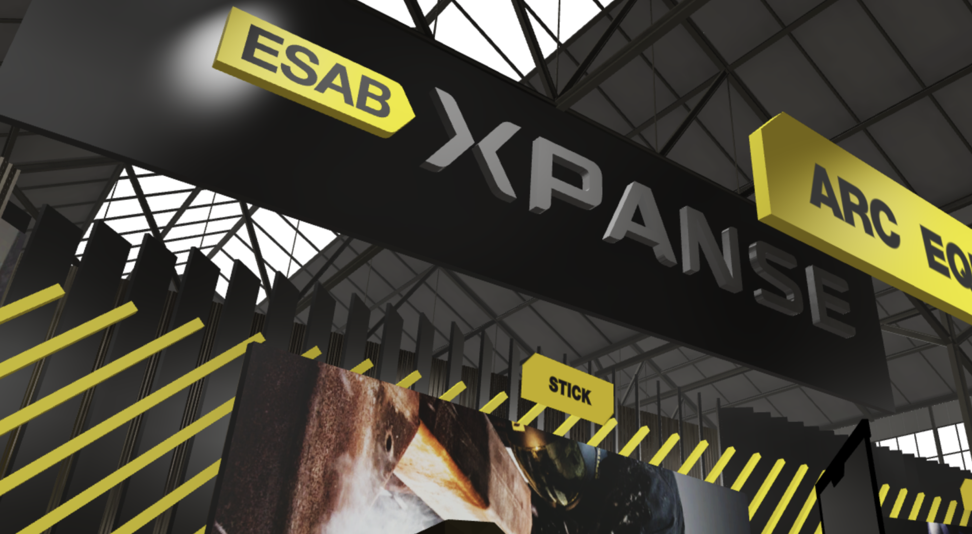 ESAB Xpanse-skylt i den digitala mässmiljön.