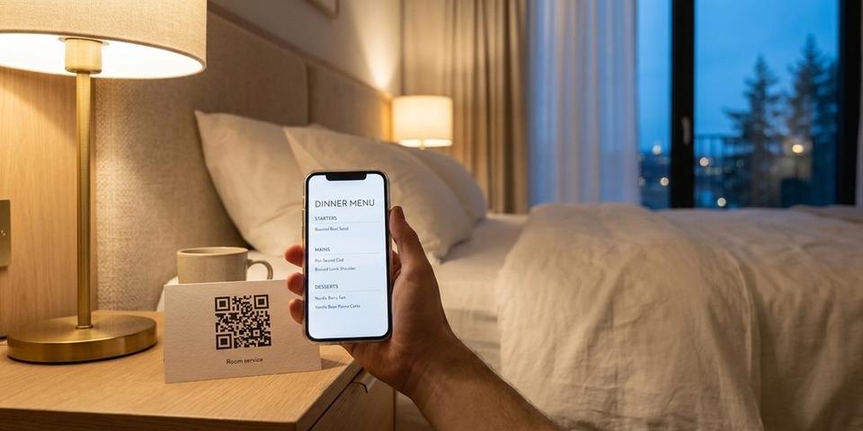 Hotell: en rumskorts-QR som ändras genom dygnet