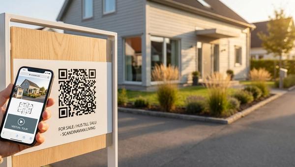 Fastigheter: en QR på skylten, aktuella objekt inuti