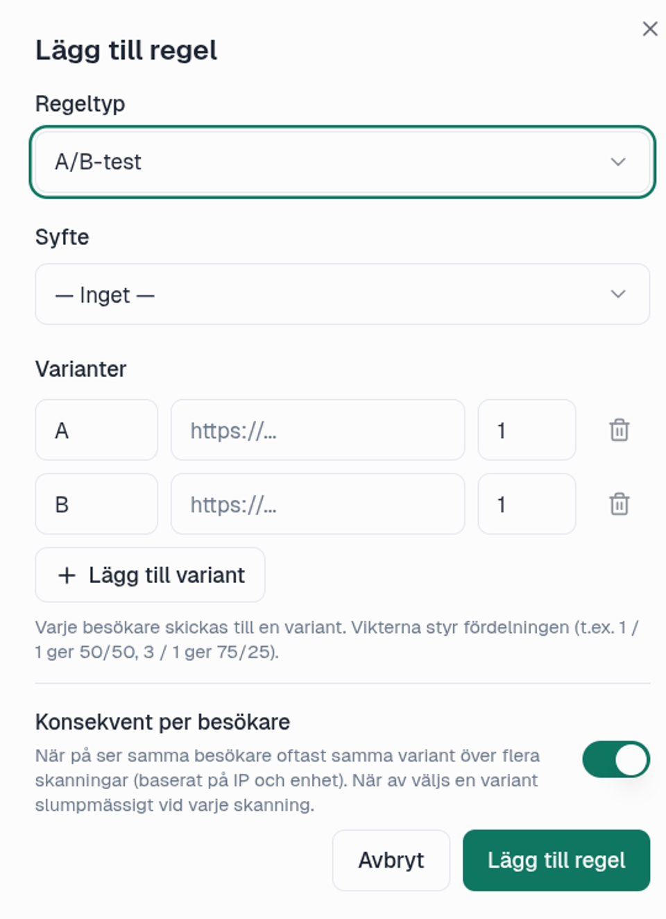 Välj valfri viktning — 50/50, 75/25 eller trevägs