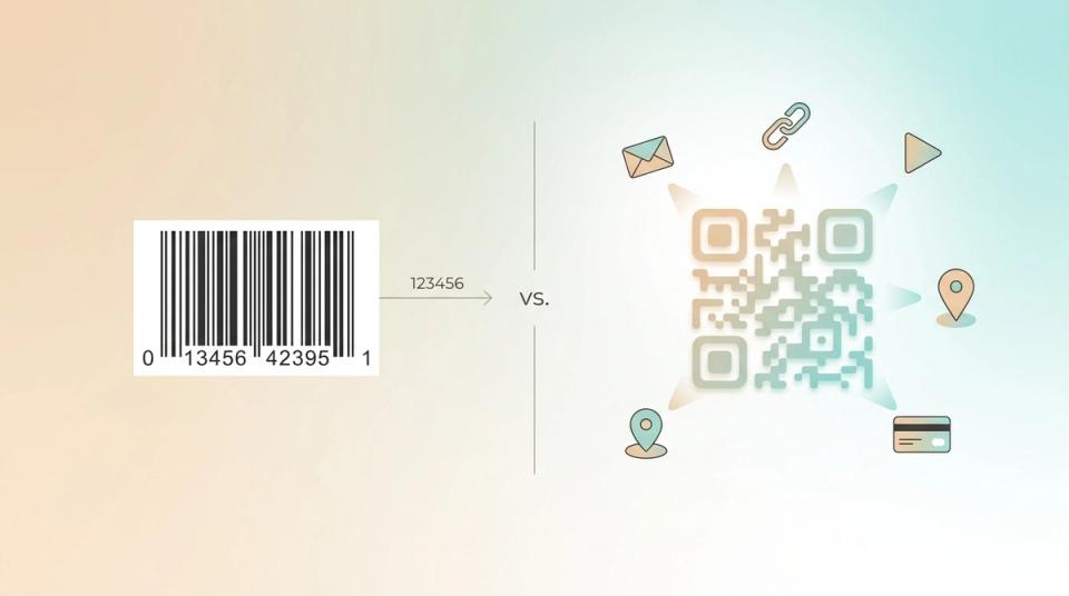 Illustration som jämför en streckkod med en QR-kod