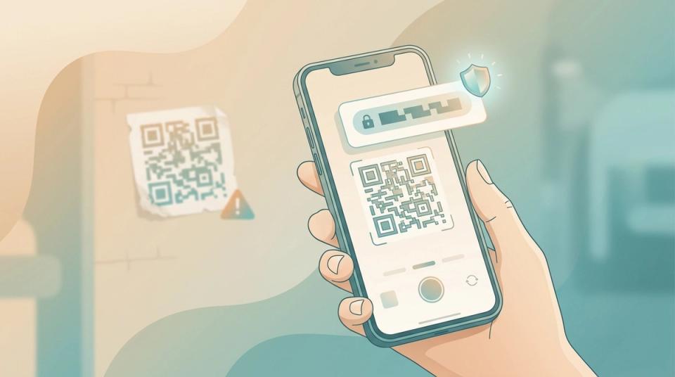Mobilskärm som visar webbadressen innan en QR-kod-länk öppnas