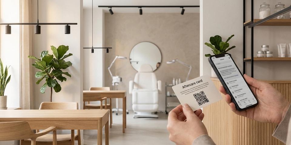 Skönhet och hälsa: eftervård och återbokning från en QR