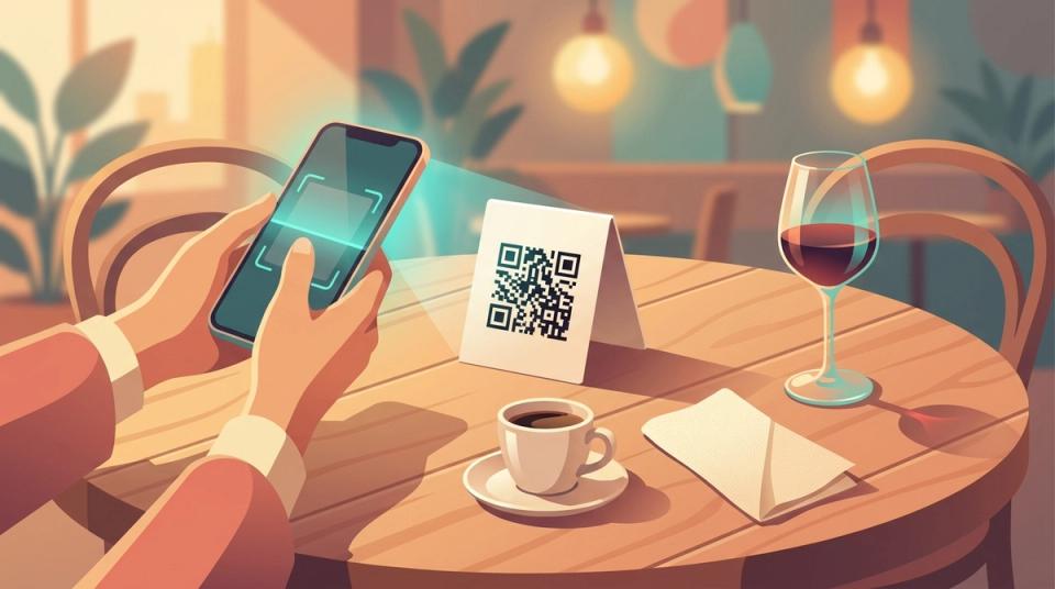 Person som skannar en QR-kod på en restaurangmeny med sin mobil