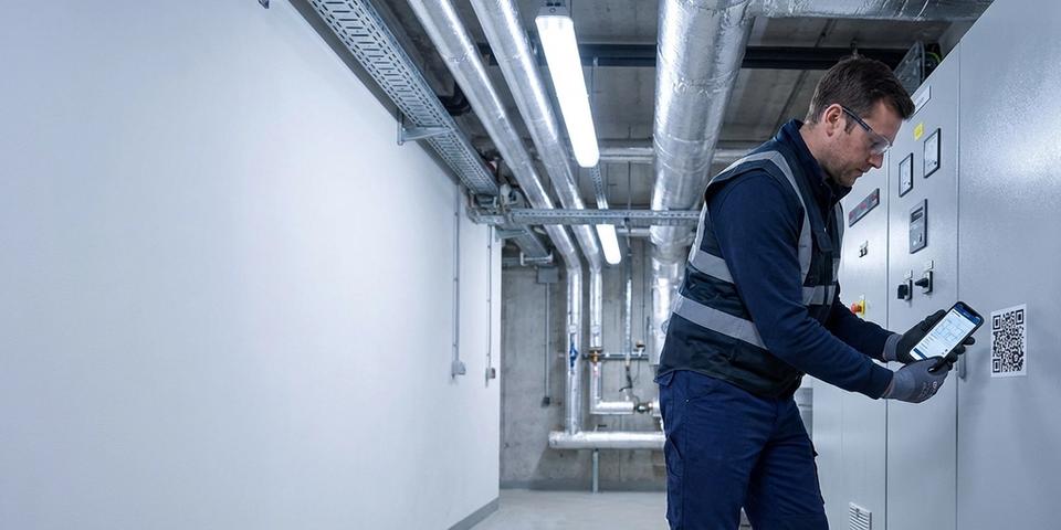 Fältservice: en QR-etikett på utrustningen, manualer och loggar inuti