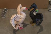 In Medias Res, 2019
26 aluminum Koenig spheres, 4 bronze Koenig spheres (on wall), 37 miniature aluminum bench ends, 1 miniature aluminum bench, 2 miniature long aluminum benches, bars of soap, 2 aluminum dog toys, 1 garden swan, 1 bronze swan, 1 plaster swan mold (near video), 11 pieces of glassware (inside two cartons) and silver leaf
Dimensions variable (Detail) (undefined), Nancy Lupo, Museum Of Contemporary Art San Diego