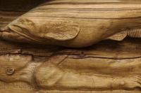 Oak mural with man, catfish and shell (detail), 2017, Oak wood, 266 × 87 × 29 cm (undefined), Daniel Dewar & Grégory Gicquel, Portikus, Frankfurt