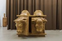 Oak dresser with harnessed oxen, 2017, Oak wood, 141 × 135 × 100 cm (undefined), Daniel Dewar & Grégory Gicquel, Portikus, Frankfurt