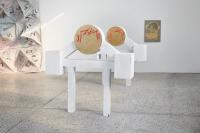 Bench 2016 - bis, 2019, Fiberglass, bondo, gesso, Nail Polish (OPI "Just Spotted the Lizard", Chanel "Sky Line"), and Prisma Color, Two elements, each: 71 × 70 × 15 cm (undefined), Nancy Lupo, Jan Kaps, Cologne