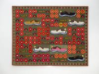 Embroidered quilt with cinnabar caterpillars and moths, striped shield bugs, opium poppy flowers and work shoes (2022), Daniel Dewar & Grégory Gicquel, Jan Kaps, Cologne