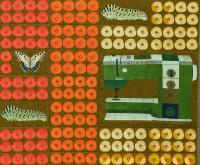 Embroidered quilt with swallowtail caterpillars and butterflies, 22 punctata beetles, poppy flowers and sewing machines (2022), Daniel Dewar & Grégory Gicquel, Jan Kaps, Cologne