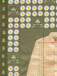 Embroidered quilt with lime hawk moths, green stink bugs, oxeye daisy flowers and shirt (2022), Daniel Dewar & Grégory Gicquel, Jan Kaps, Cologne