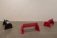 Open Mouth, 2019, Cast aluminum, bronze and iron (16 benches and 10 ‚bones‘, one wax Koenig sphere, styrofoam and string), Each of 16: 57 x 139,5 x 67,5 cm (undefined), Nancy Lupo, Museum Of Contemporary Art San Diego